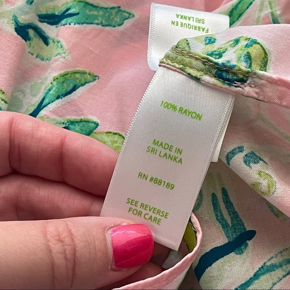 Lilly Pulitzer Pink Tropical Leaf Ruffle Blouse - Picture 4 of 5